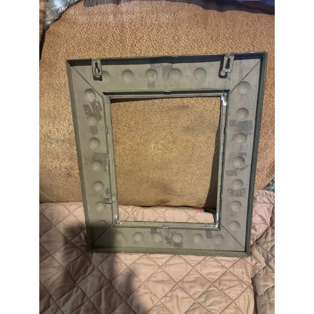 Vintage Studded Brass Metal Picture Frame Industrial Rope Border Decor 12x14